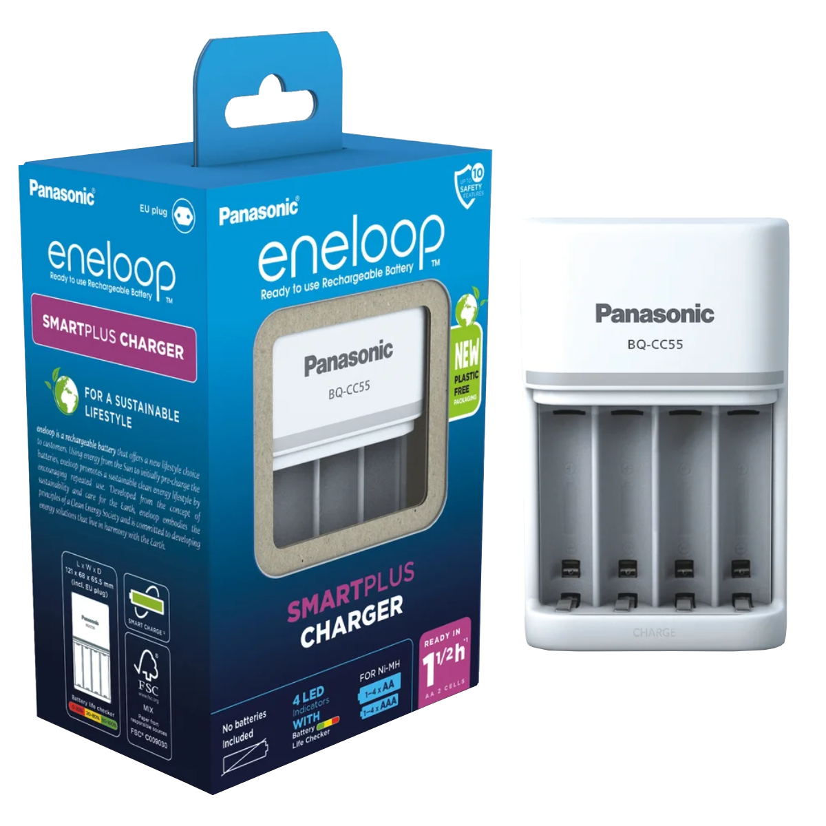 Chargeur Panasonic Eneloop BQ-CC55 – Piles rechargeables AA / AAA Ni-MH
