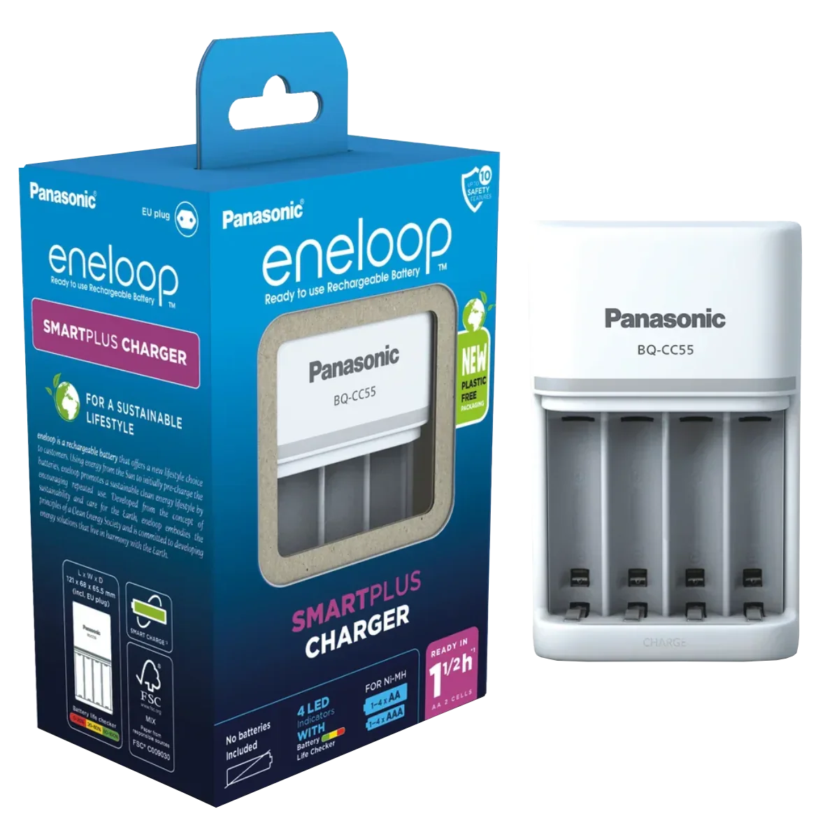 Chargeur Panasonic Eneloop BQ-CC55 – Piles rechargeables AA / AAA Ni-MH