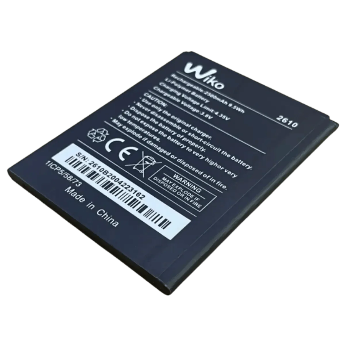 Étiquette batterie Wiko 2610 2500mAh 9.5Wh