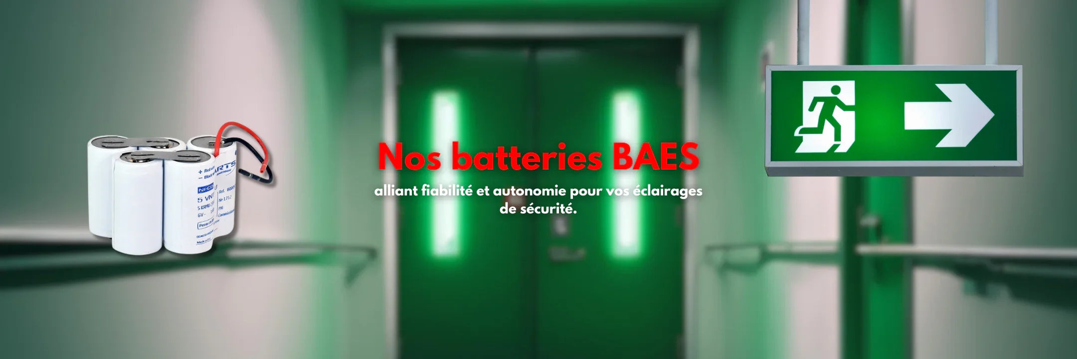 Batterie BAES pour éclairage de sécurité, couloir d'évacuation et panneau de sortie verte