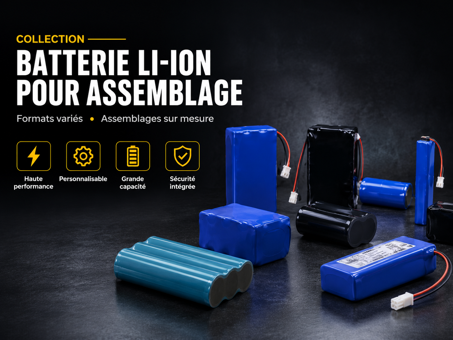 Batteries Li-ion pour assemblage avec cellules 18650 et accumulateurs à languettes