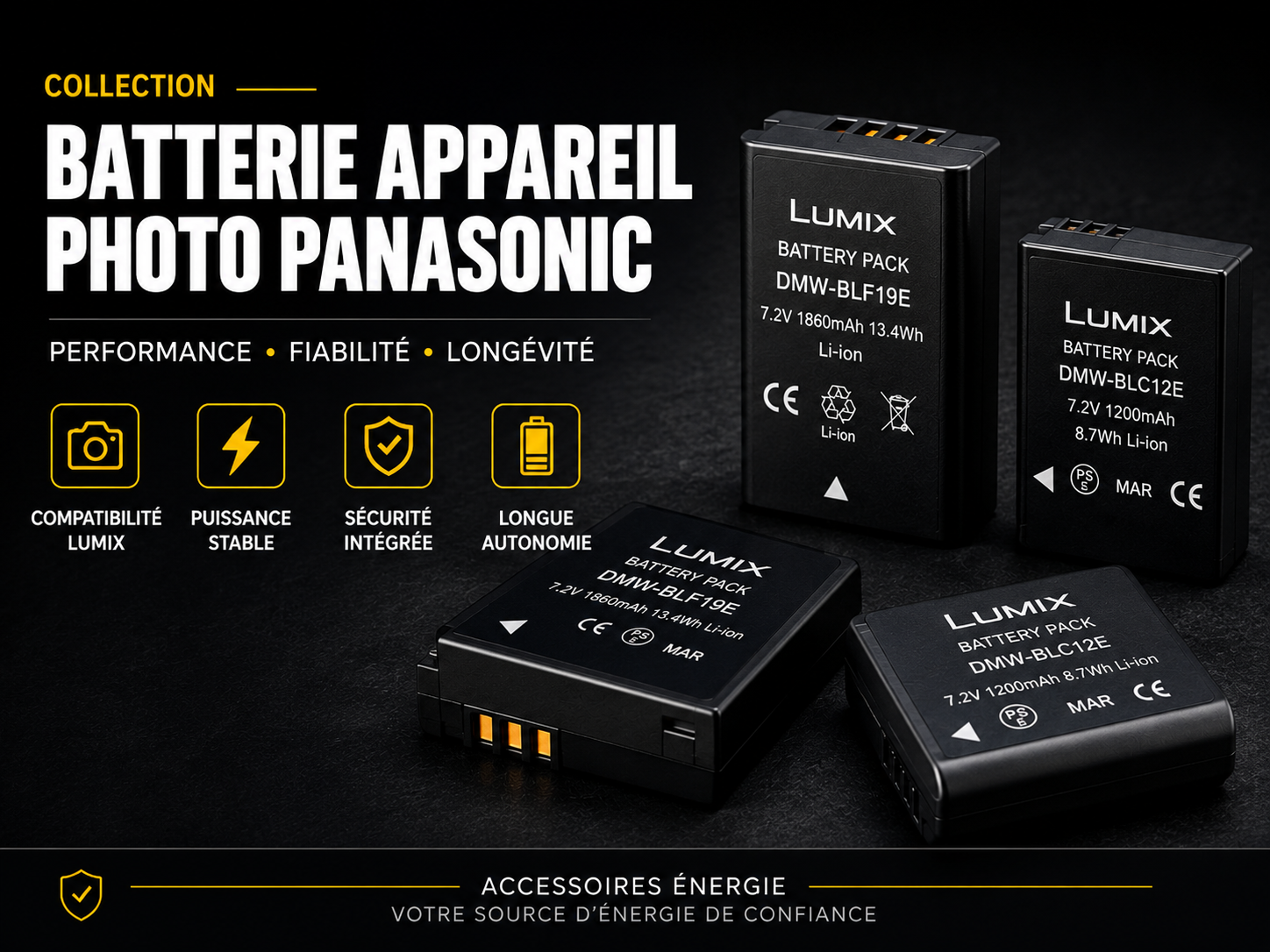 Batteries pour appareils photo Panasonic Lumix compacts bridges et hybrides
