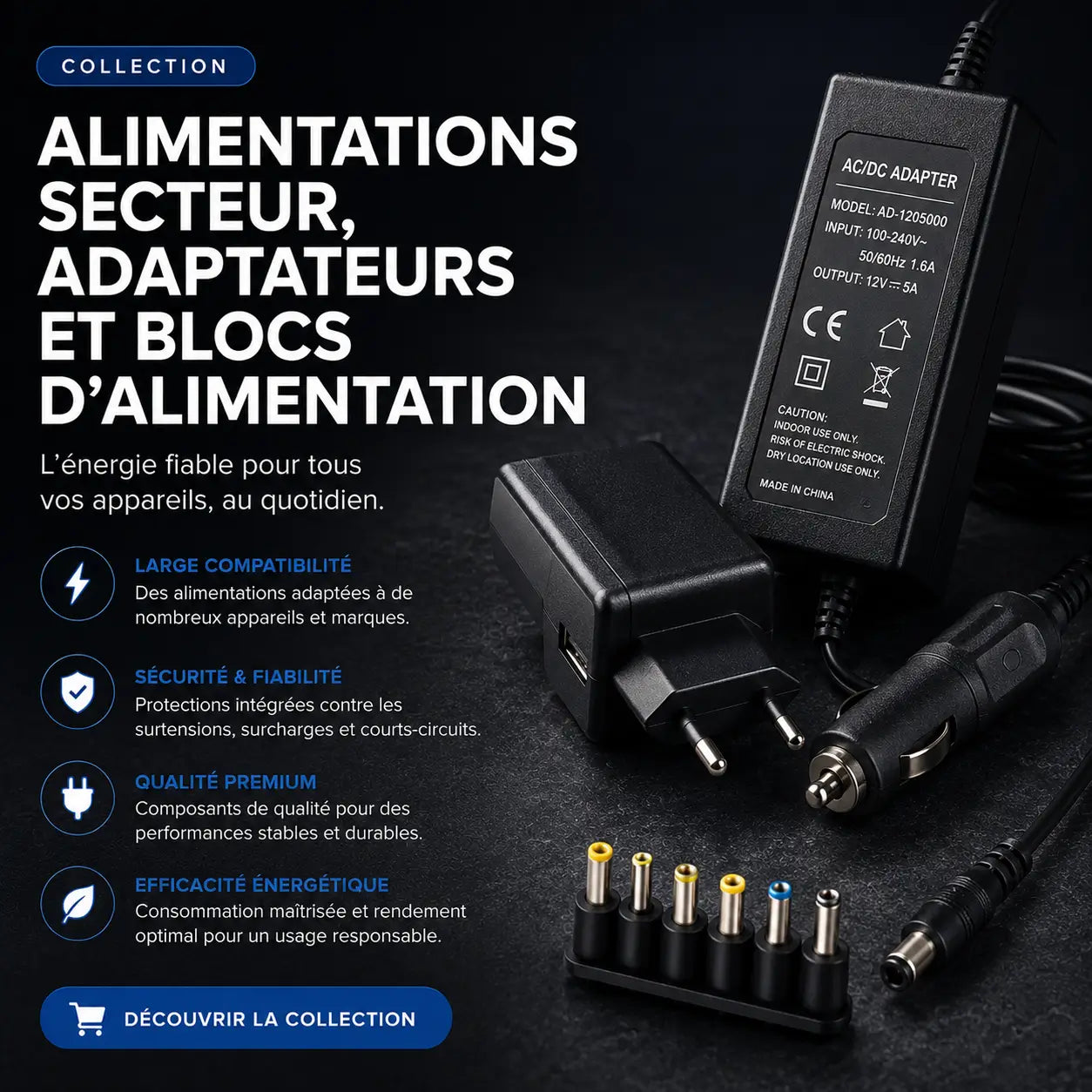 Alimentations secteur adaptateurs AC DC blocs alimentation