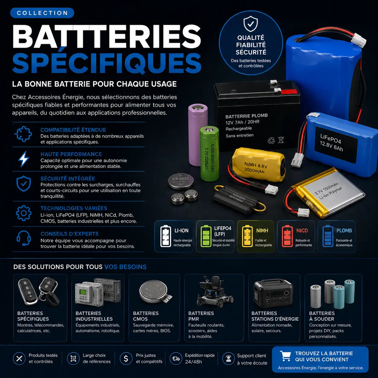 Batteries spécifiques industrielles CMOS PMR Li-ion NiMH plomb