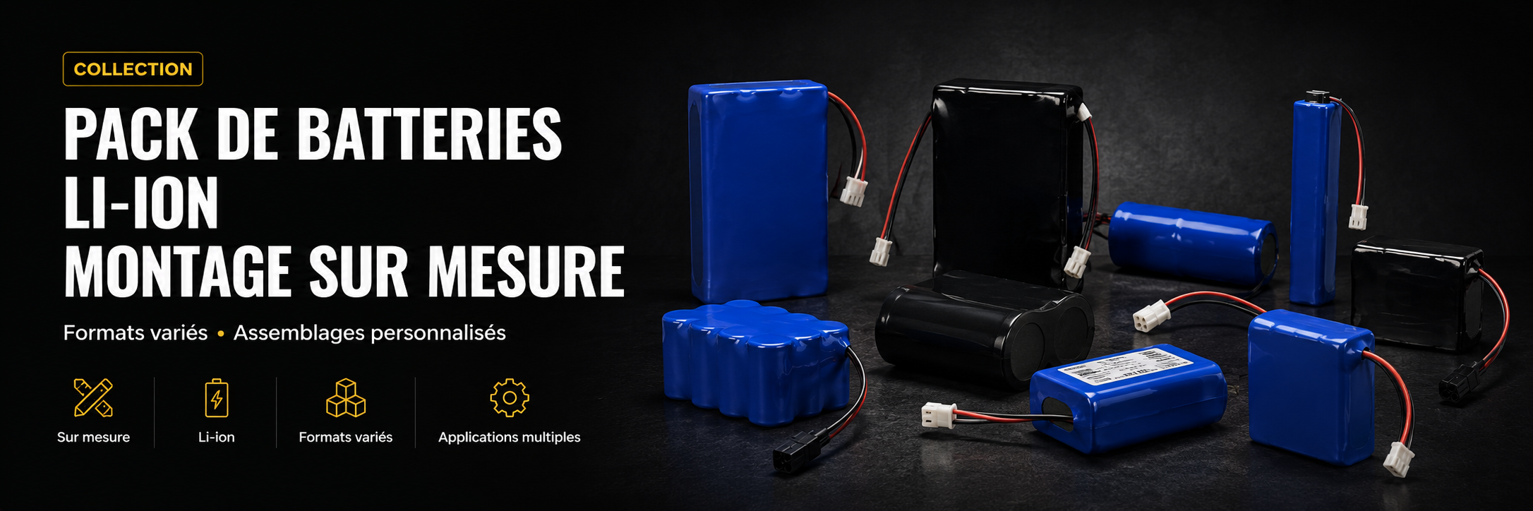 Pack batterie Li-ion sur mesure avec cellules lithium BMS câblage et connecteur