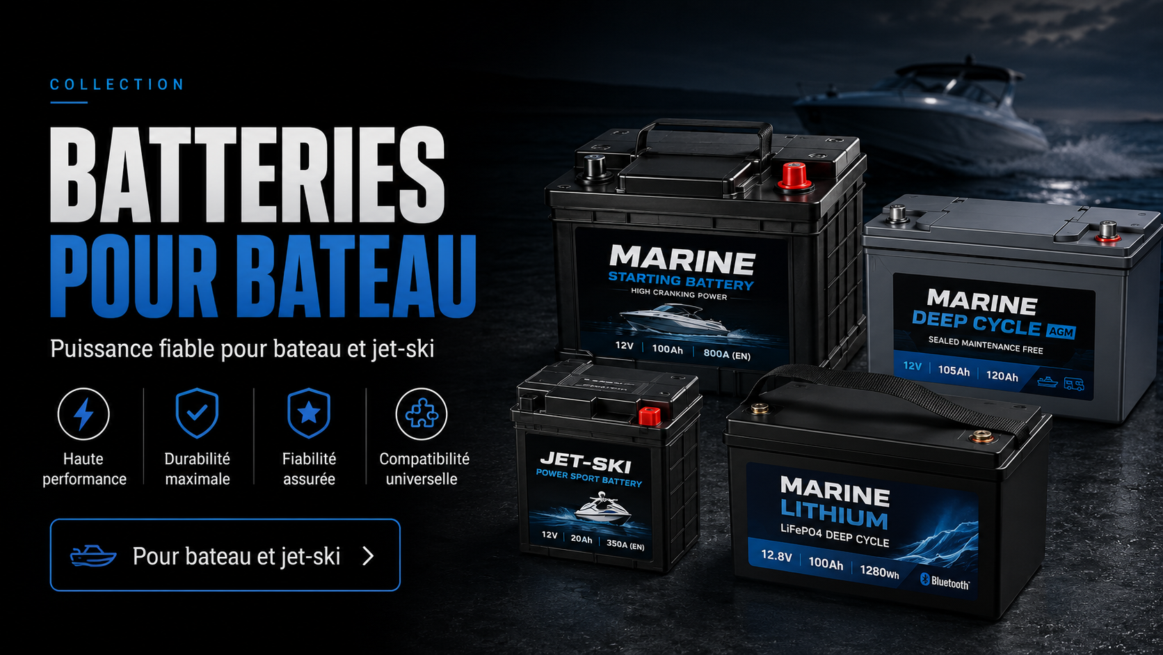 Batteries pour bateau de démarrage et batteries auxiliaires de service AGM Gel et LiFePO4