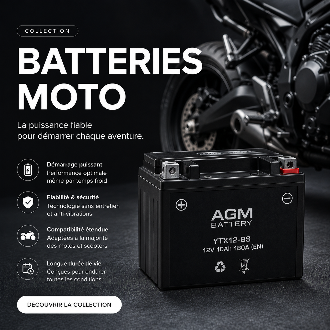 Batteries moto AGM plomb scooter quad