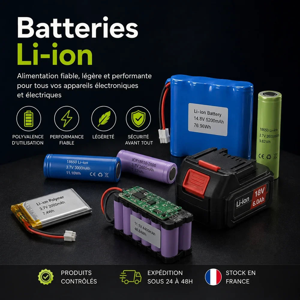Batteries Li-ion rechargeables avec cellules 18650 21700 et packs lithium-ion