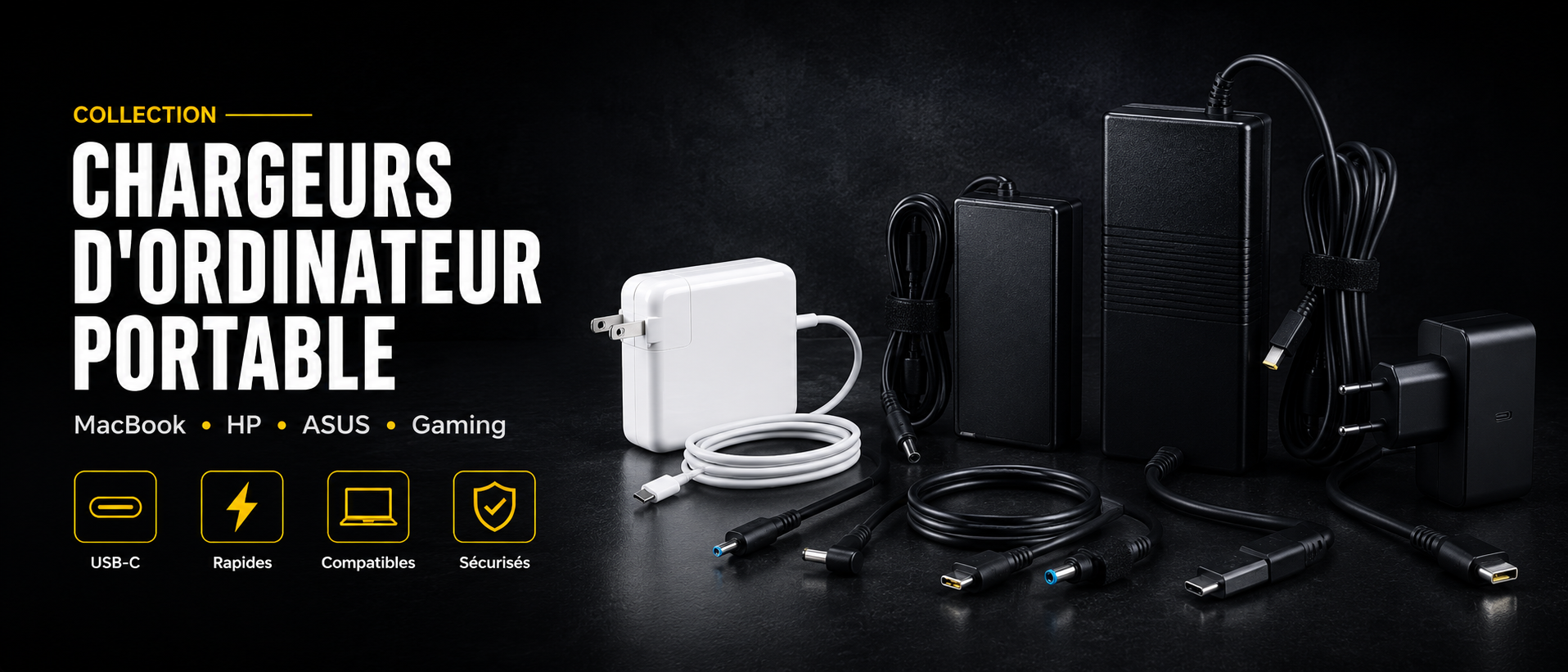 Chargeurs pour ordinateurs portables MacBook HP Dell Lenovo ASUS Acer MSI et PC gaming