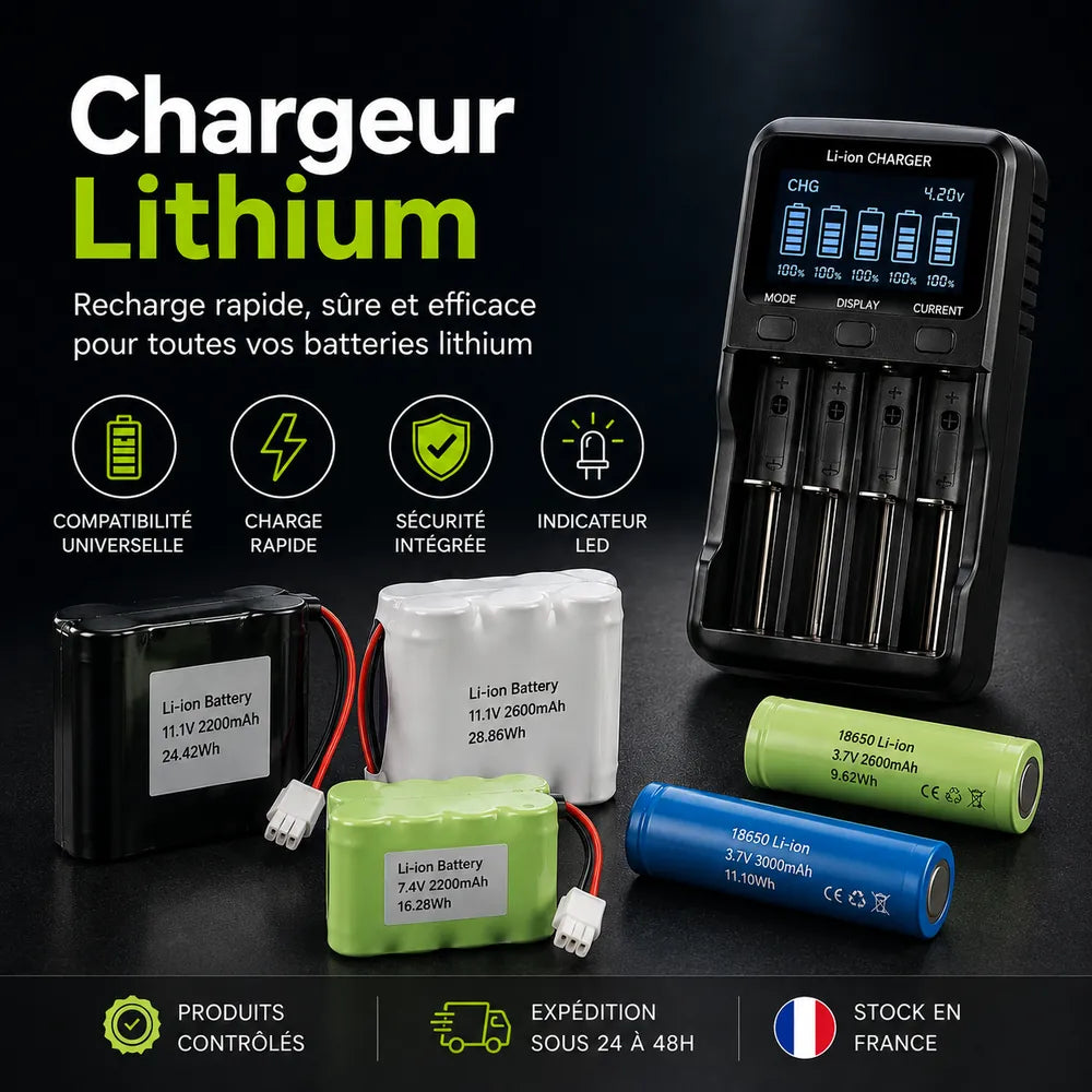 Chargeur Lithium pour batteries Li-ion Li-Po et LiFePO4 avec différents connecteurs