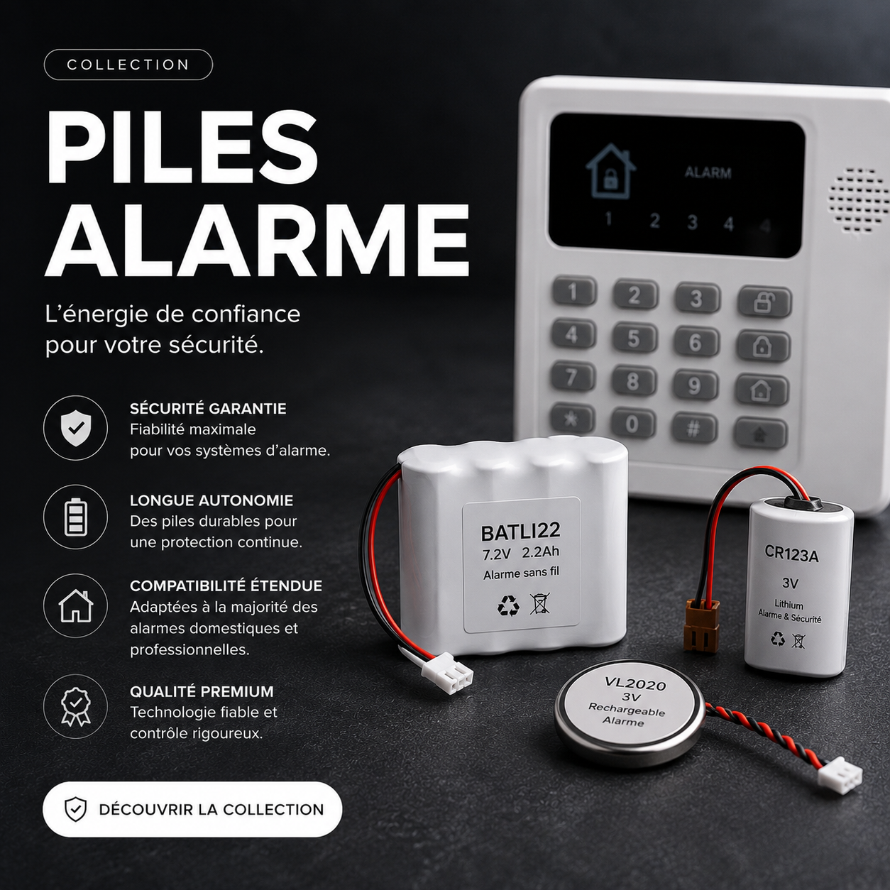 Piles pour alarmes lithium Daitem Hager Diagral Atral