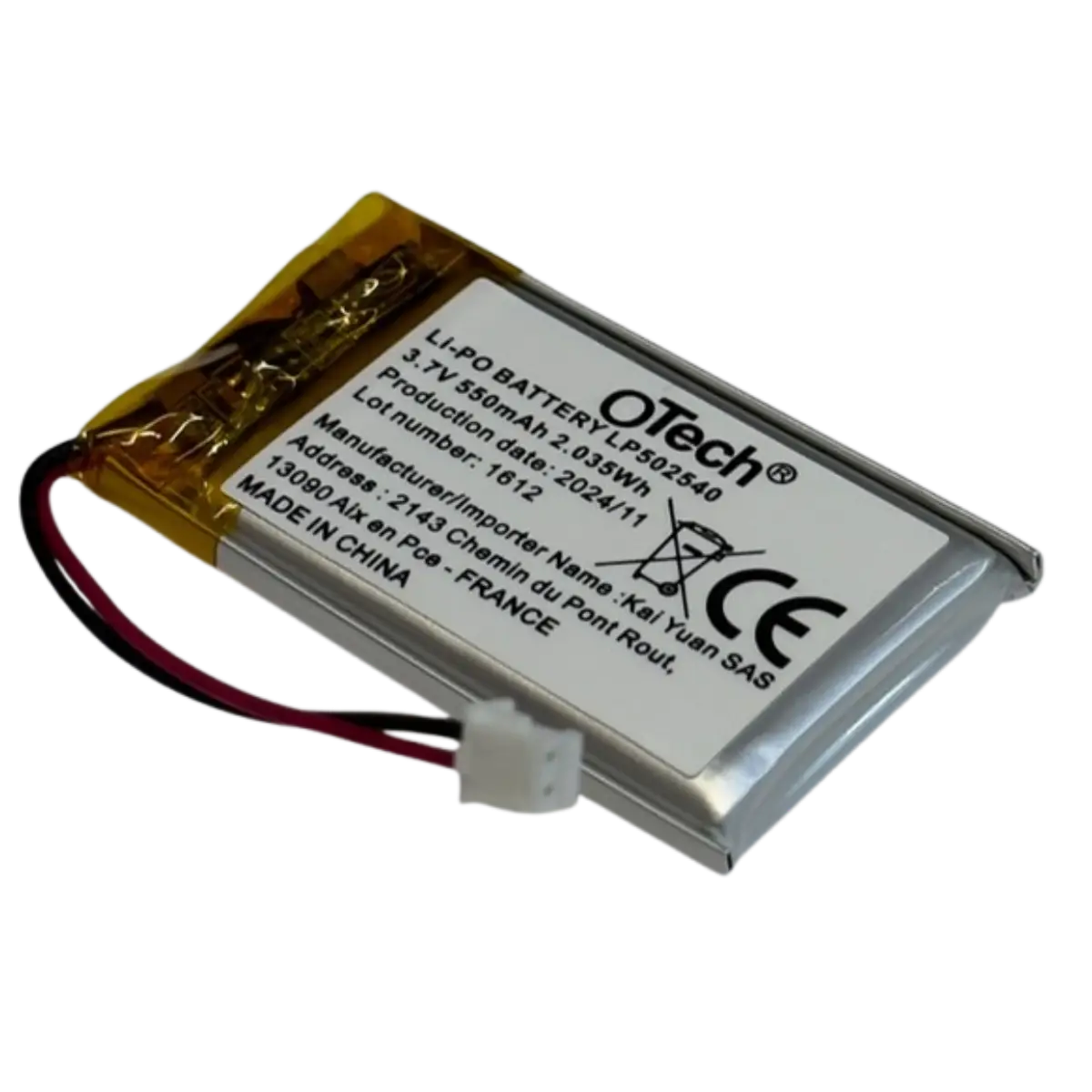 Batterie avec PCM Li-Po 3.7V 550mAh - 502542