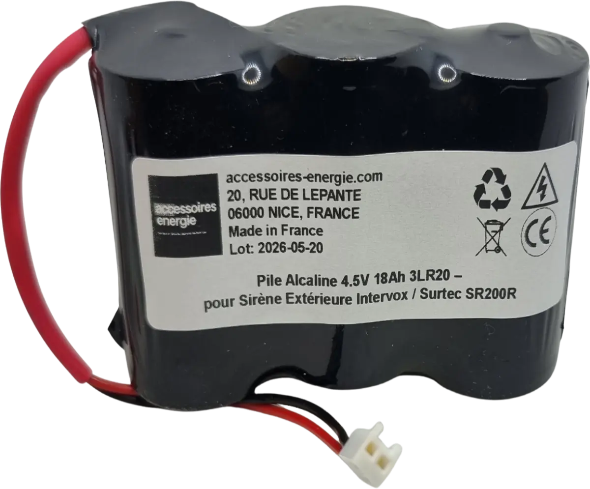 Pile Alcaline 4.5V 18Ah 3LR20 Intervox Surtec SR200R