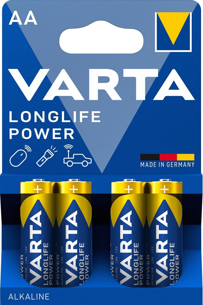 Pack de 4 piles LR6 AA Varta Longlife Power alcalines pour appareils électroniques