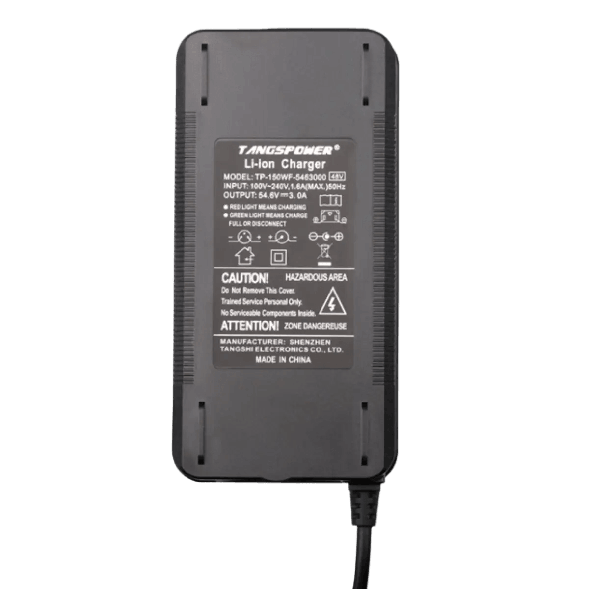 Chargeur 54.6v 3A avec adaptateur vers fiche D verte 6.3x0.3mm