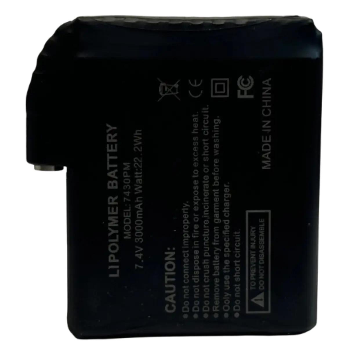 Batterie Li-Po 7.4V 3000mAh pour gants chauffants