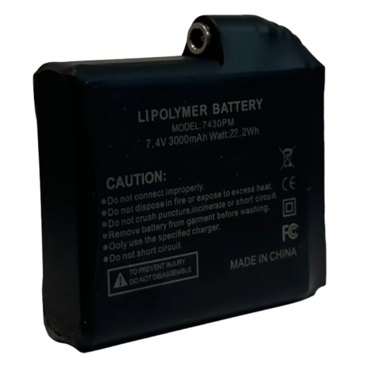 Batterie Li-Po 7.4V 3000mAh pour gants chauffants