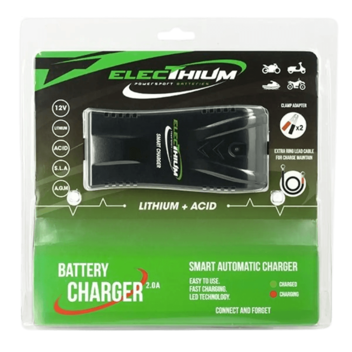 Electhium - Chargeur Batterie Moto et Scooter - Pour batterie Lithium-ion & Acide