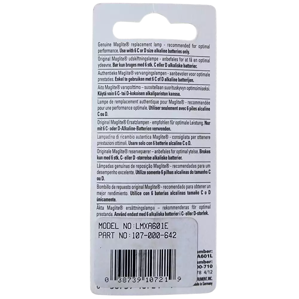 Ampoule Xenon Maglite LMXA601 pour lampe utilisant 6 piles D