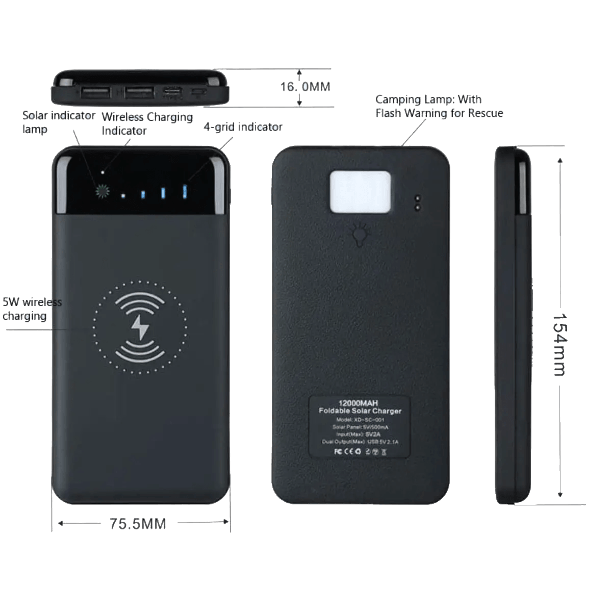 Batterie Externe Power Bank USB 12000mAh Solaire