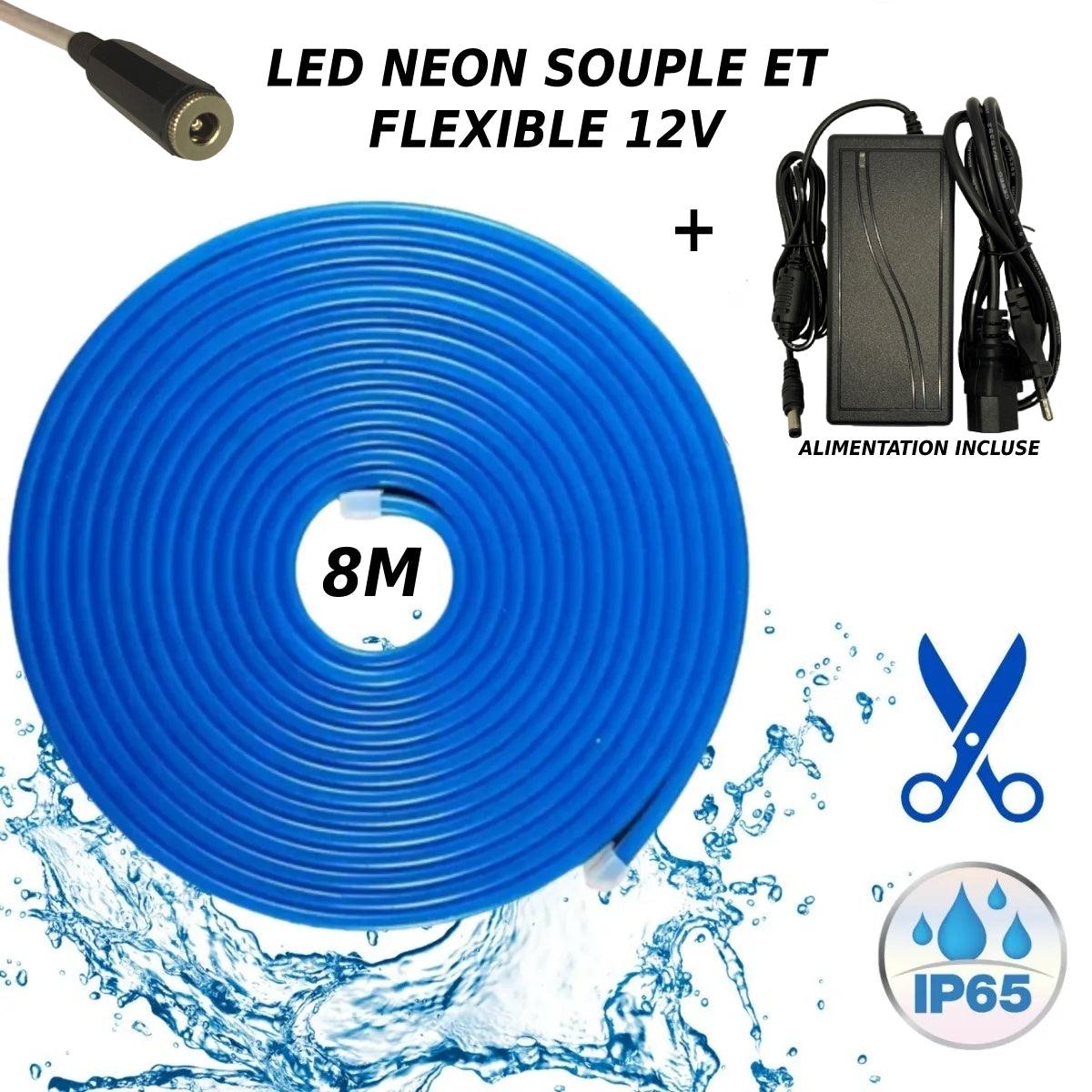 Bande LED néon flexible 12V Bleu 8M Accessoires Energie