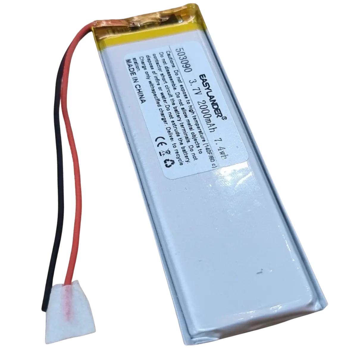 Batterie lithium polymère rechargeable 3.7V 2000mAh format 90 x 30 x 5 mm
