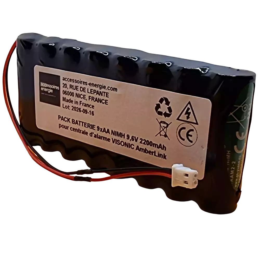 Batterie Visonic 9.6V 2000mAh NiMH – pack 8 cellules avec connecteur