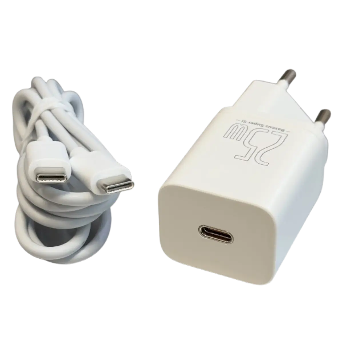 Chargeur 25W iPhone-android-smartphone- - USB-C avec câble - Blanc