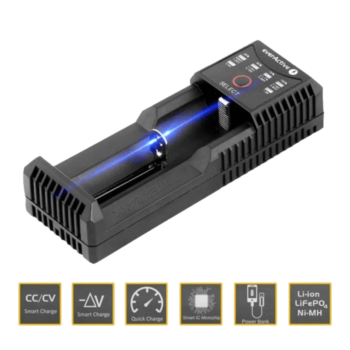 Chargeur pour 1 batterie, Li-Ion, LiFePO4 et Ni-MH