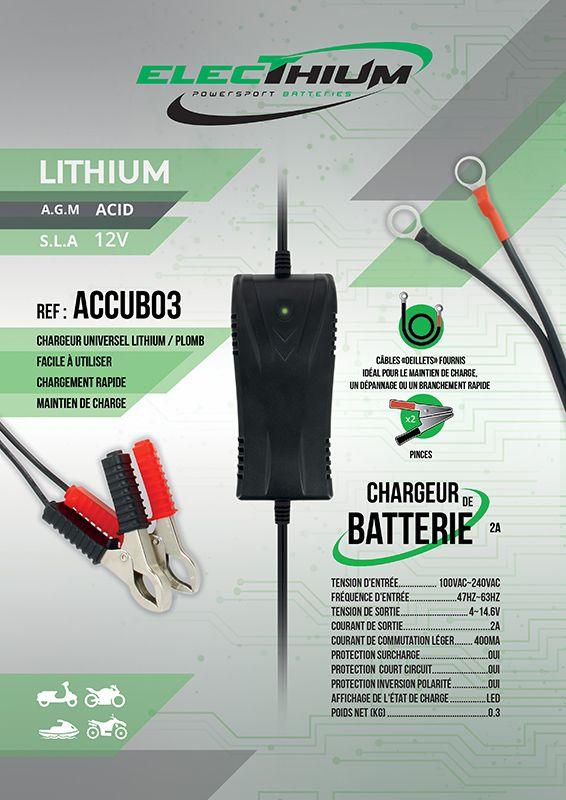 Electhium - Chargeur Batterie Moto et Scooter - Pour batterie Lithium & Acide Accessoires Energie