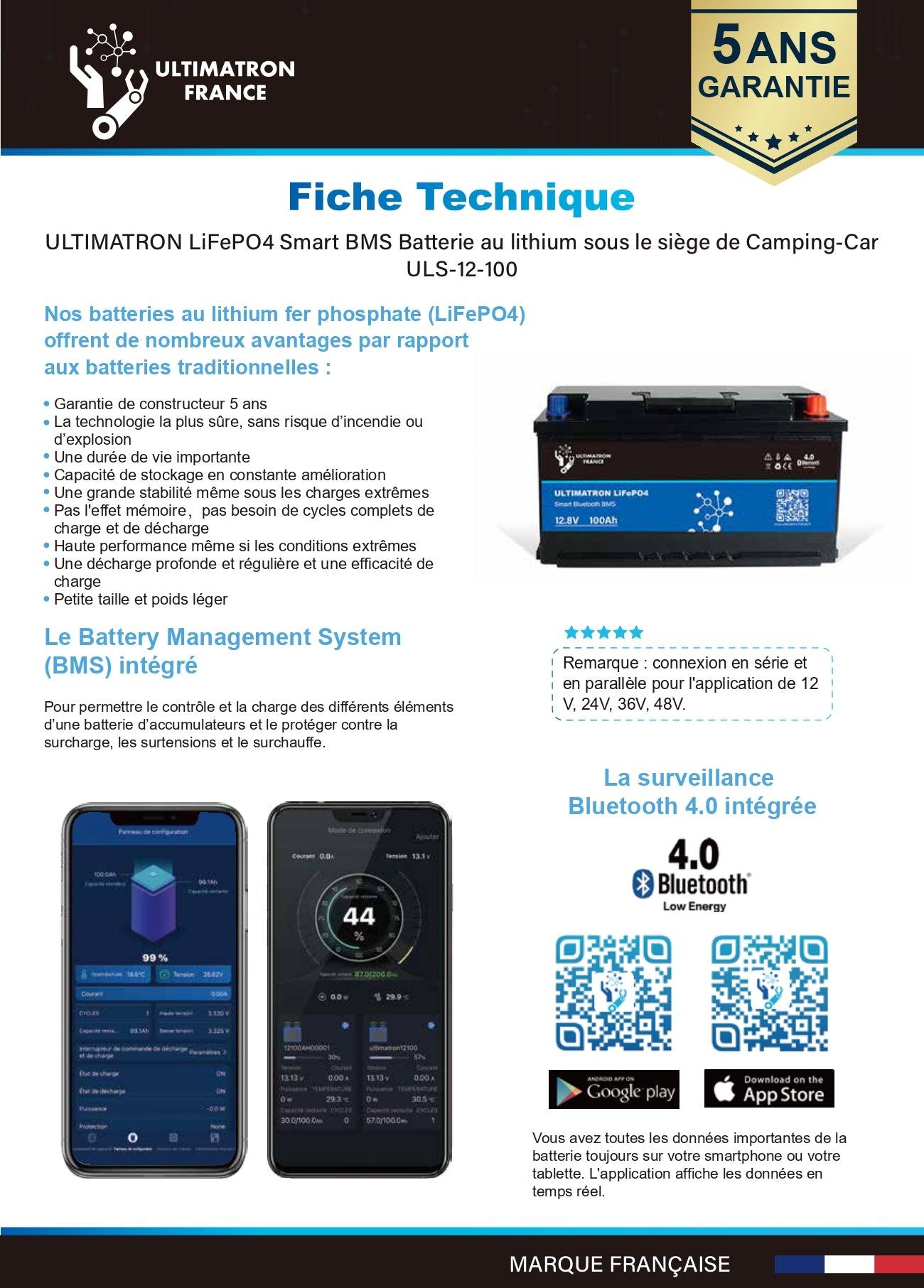 Batterie connectée Lithium LiFePO4 12V 100Ah série ULS - Accessoires Energie