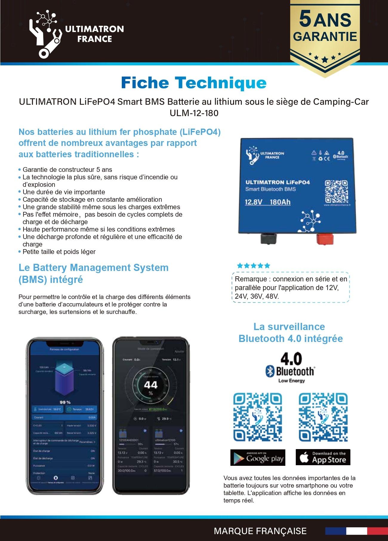 Batterie connectée Lithium LiFePO4 12V 180Ah, série ULM - Accessoires Energie