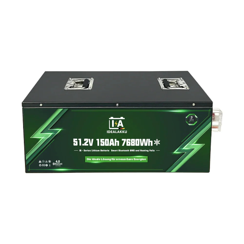 Batterie lithium 51.2V 150Ah 7680Wh pour énergie renouvelable, grosse capacité, connecteurs visibles