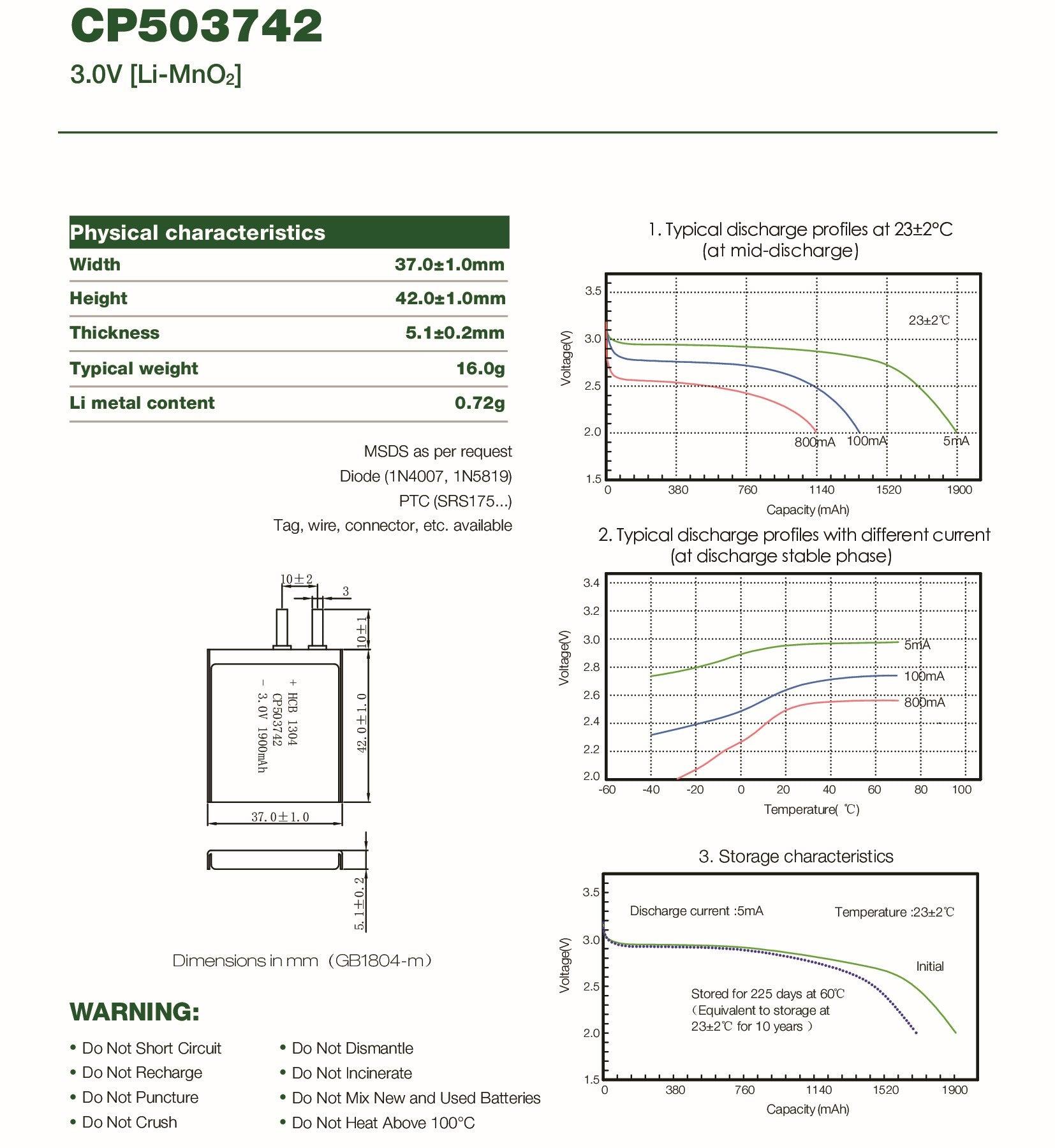 Pile 3V - 1900mAh - LiMnO2 Accessoires Energie