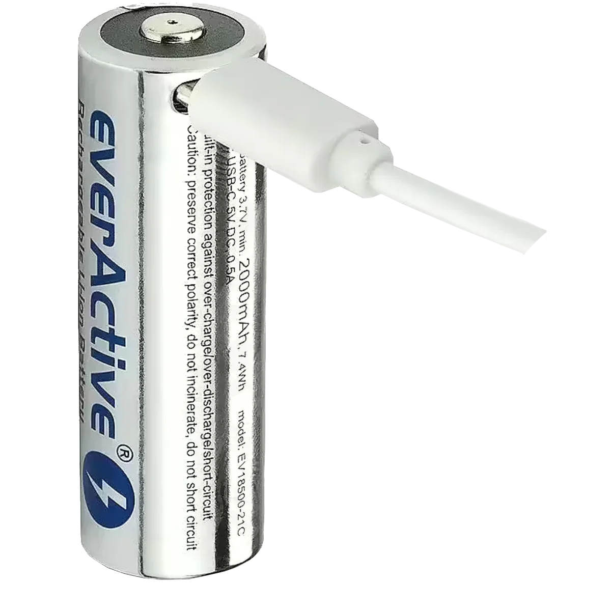 Port de recharge USB-C intégré sur batterie 18500 everActive