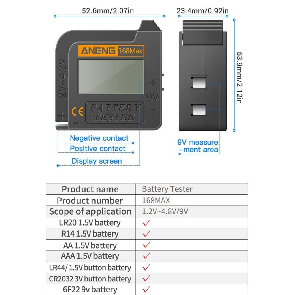 Pile électrique HyCell Batterietester LCD Testeur de piles LCD Numérique  LR03 (AAA), LR6 (AA), C, D, 9V, LR1, CR123A, CR2, CR-V3, 2CR5, CR-P2, piles  bouton