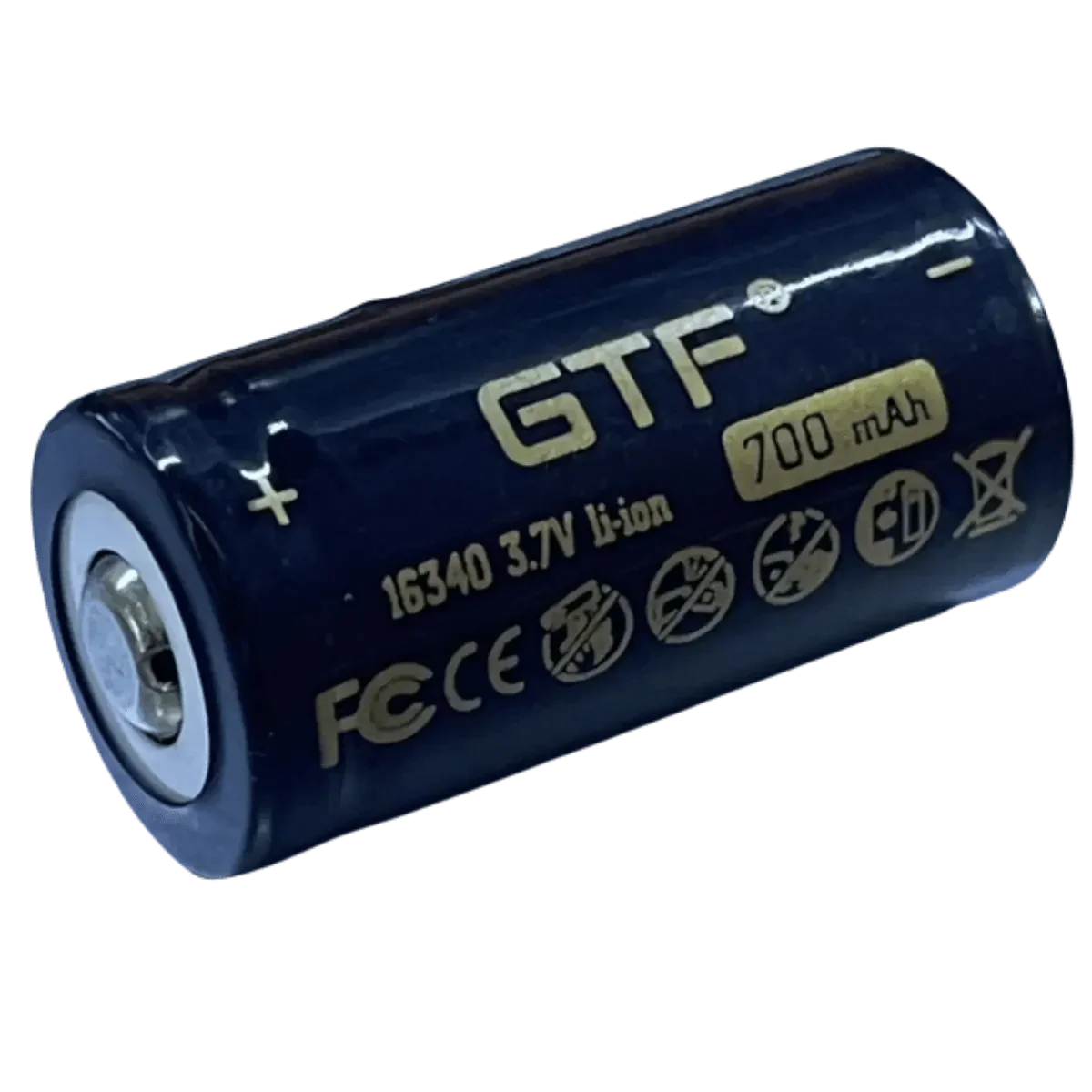 Batterie GTF 16340 Li-ion 3,7 V 700 mAh rechargeable avec plot positif saillant, vue principale