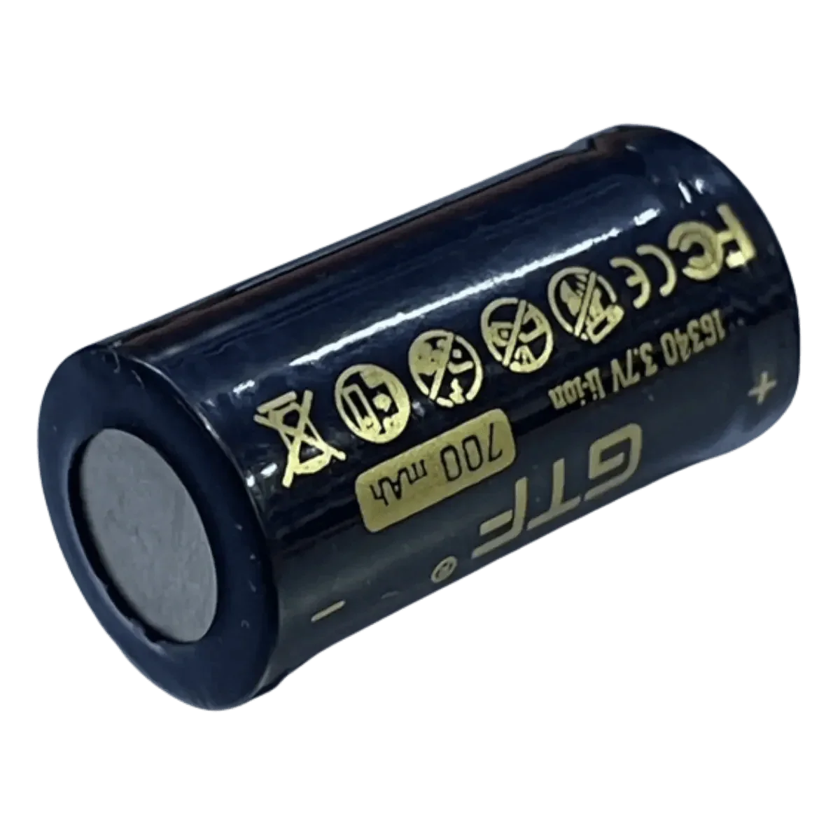 Accumulateur rechargeable GTF RCR123A 16340 700 mAh, vue complémentaire