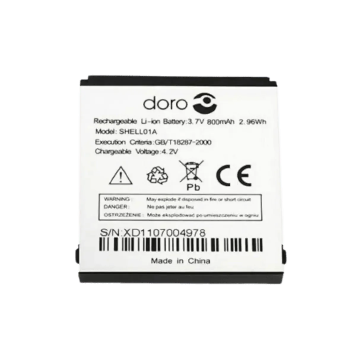 Batterie Doro SHELL01A d'origine 3.7V 800mAh