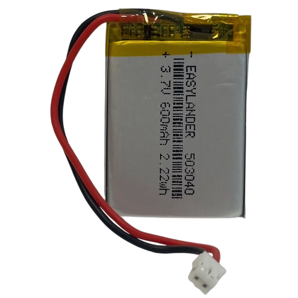 Batterie LiPo 503040 3.7V 600mAh 2.22Wh avec fils et connecteur 2 broches