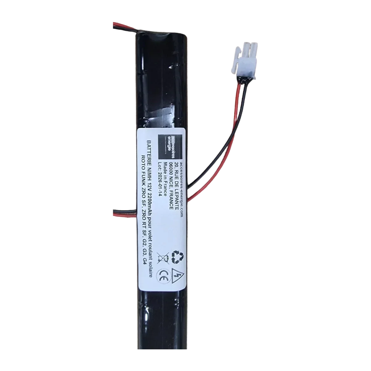 Batterie NiMH 12V volet roulant - vue de profil