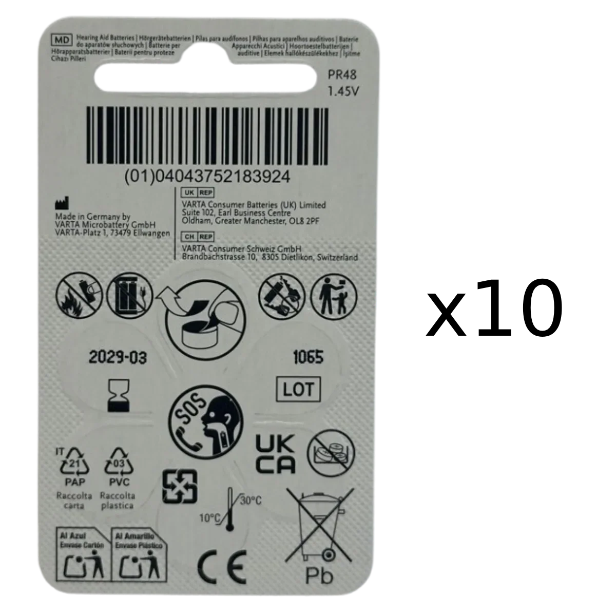 Lot 60 piles N° 13 pour Appareil Auditif Varta